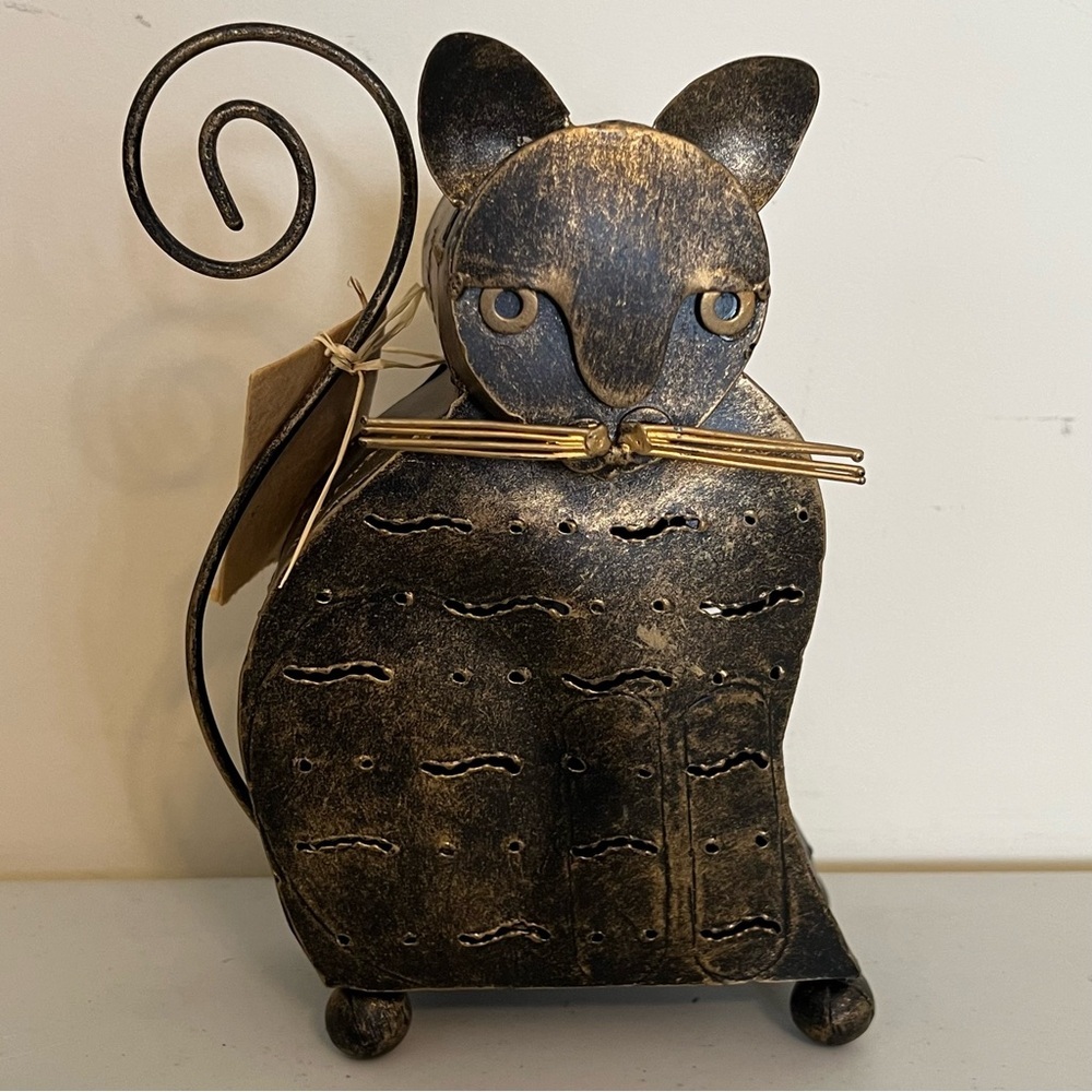 Metallic Cat Tea-light Decor